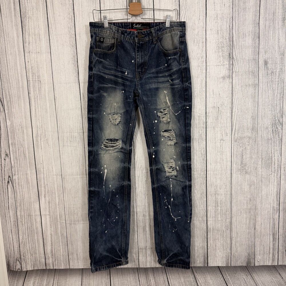 Switch Remarkable Men's W32 x L32 Blue Slim Straight Distressed Denim Jeans